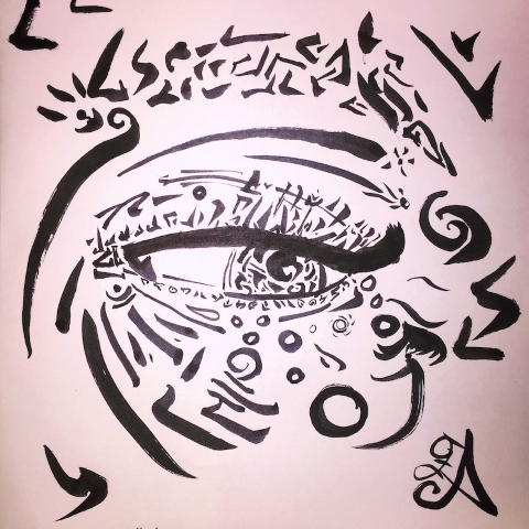 A sad eye with broken structures