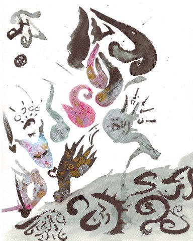 Spirit Fox stomping on a heart while staring at another