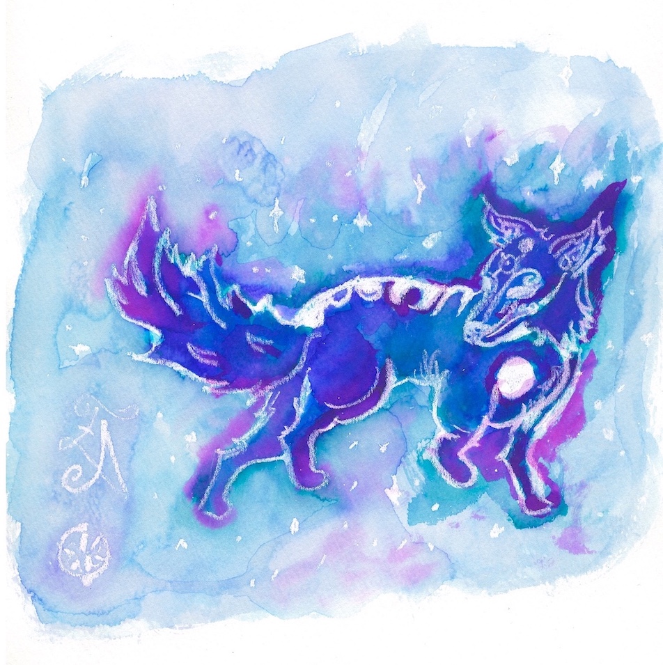 Moon Wolf in a starry sky